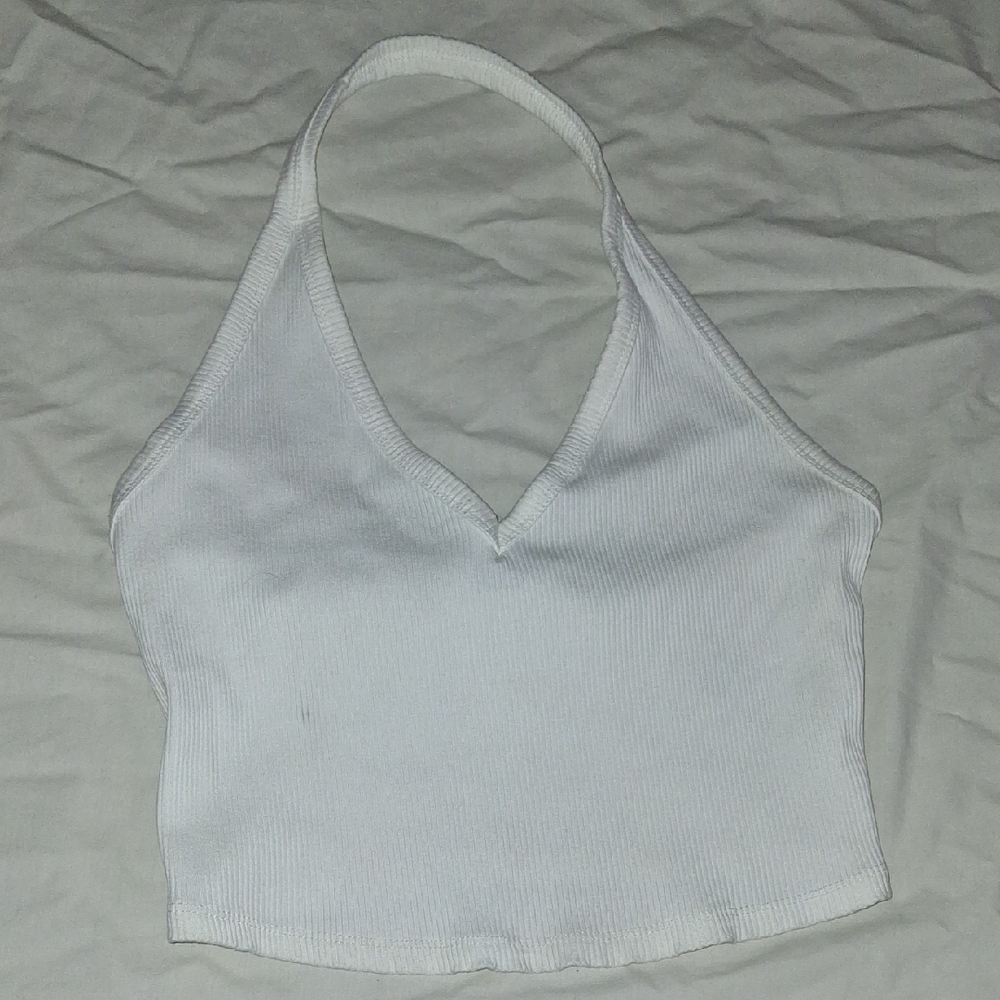 Wild Fable White Ribbed Halter Crop Top